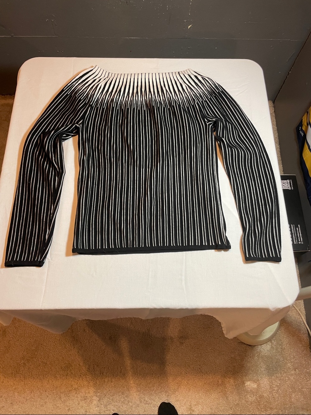 White House Black Market Black and White Vertical Ribbed Knit Top - Picture 3 of 3